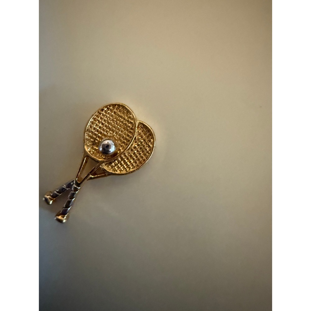 gold 10k not market Vintage doble Tennis Racket Tie Tac Lapel Pin Sports